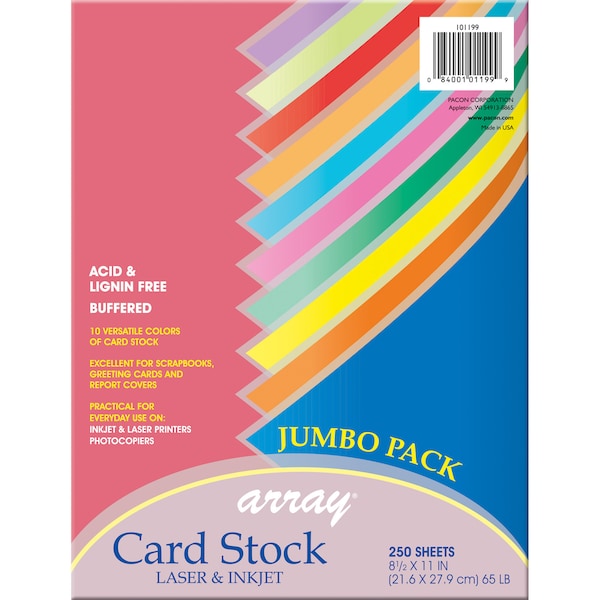 Colorful Card Stock Assortment, 10 Colors, 8.5in x 11in, PK250